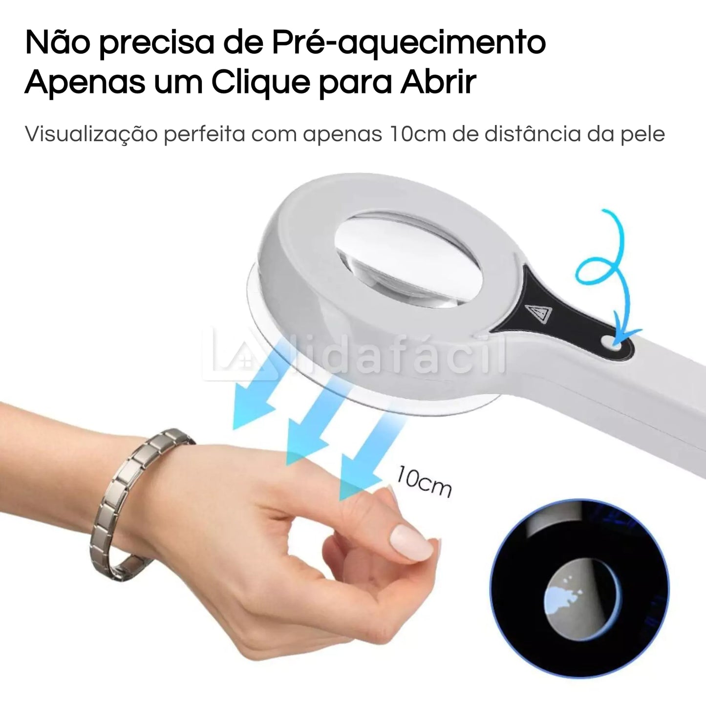 Lâmpada de Wood UV Lupa De Mão 6x Analisador de Pele Manchas