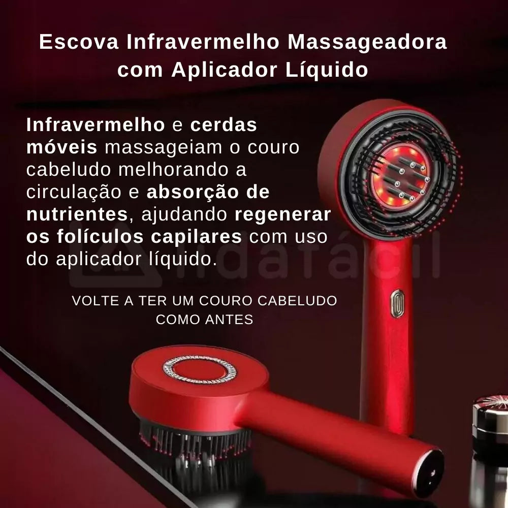 Escova Infravermelho Massageadora com Aplicador Líquido para Recuperação Capilar — Estímulo aos Folículos