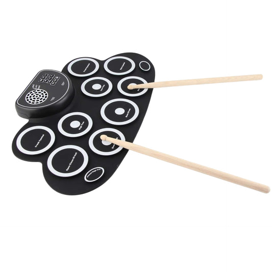 Bateria Eletrônica Portátil com Alto Falantes, Pedais e 9 Pads - Recarregável