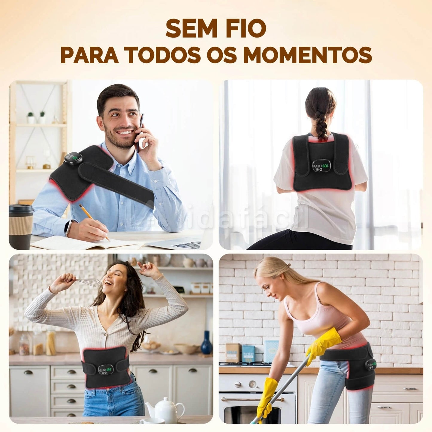 Cinta LED Terapia Infravermelho Corporal para Fisioterapia de Lombar, Joelhos e Articulações - Sem Fio