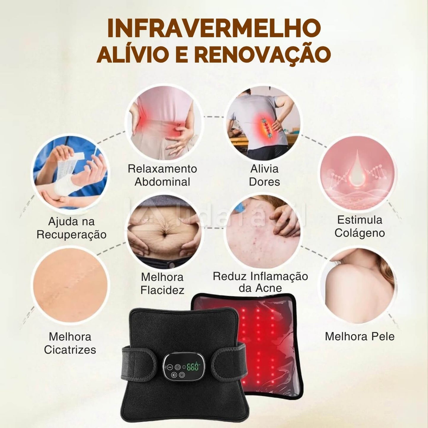 Cinta LED Terapia Infravermelho Corporal para Fisioterapia de Lombar, Joelhos e Articulações - Sem Fio