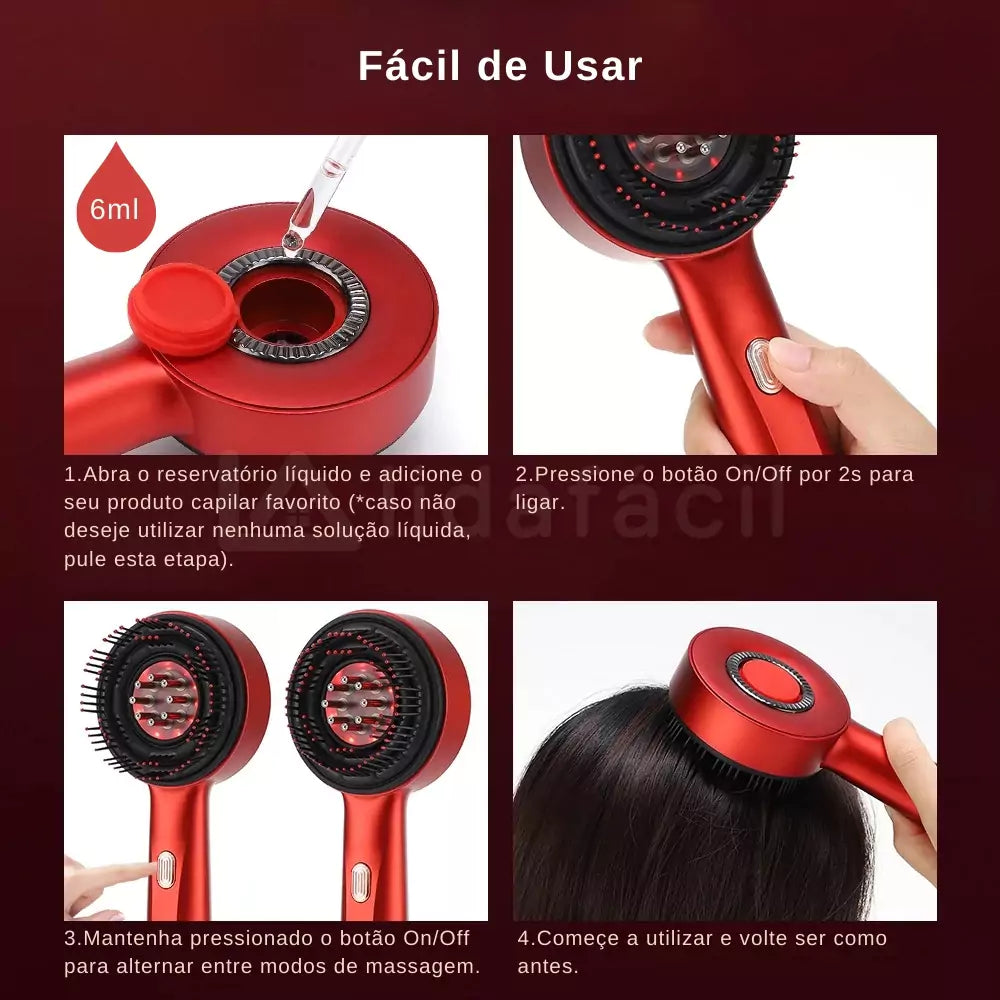 Escova Infravermelho Massageadora com Aplicador Líquido para Recuperação Capilar — Estímulo aos Folículos