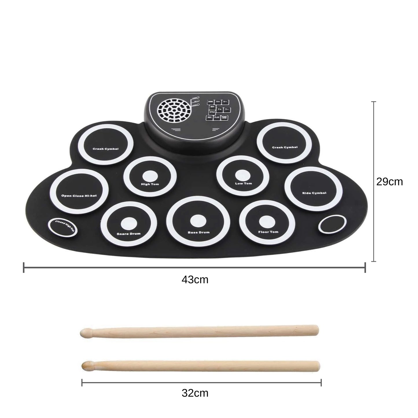 Bateria Eletrônica Portátil com Alto Falantes, Pedais e 9 Pads - Recarregável