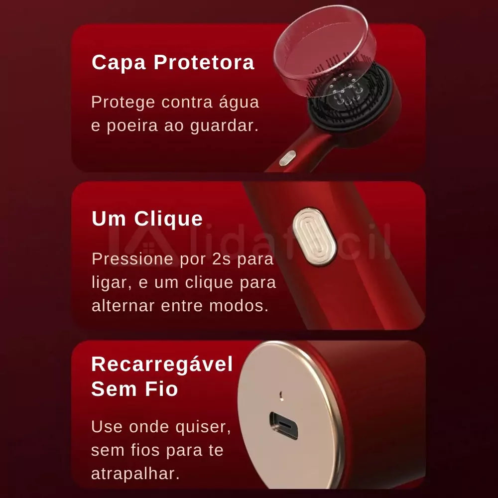 Escova Infravermelho Massageadora com Aplicador Líquido para Recuperação Capilar — Estímulo aos Folículos