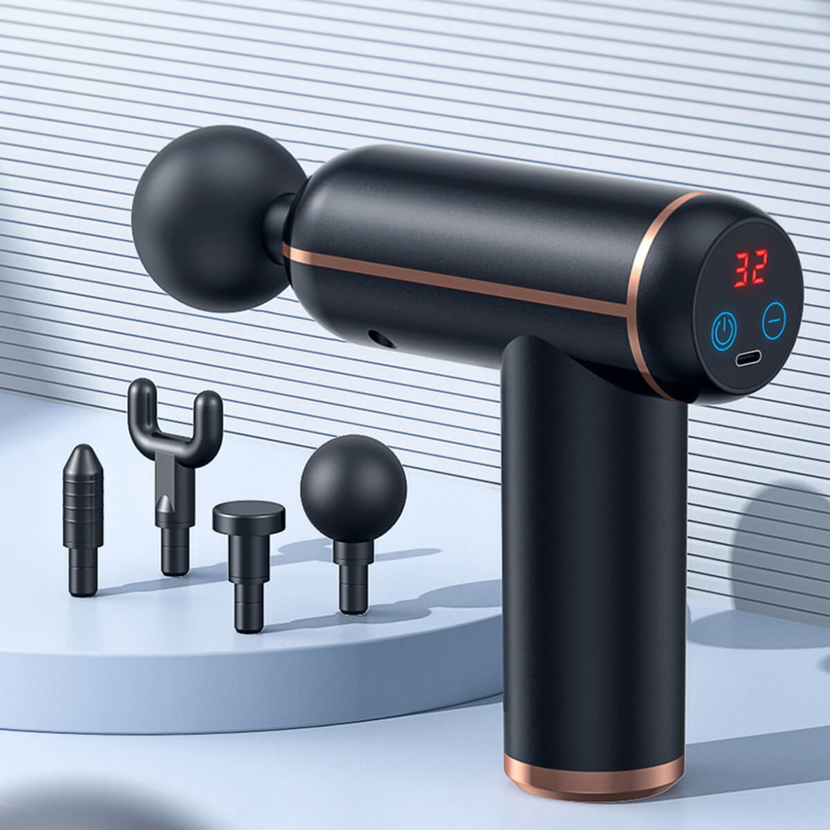 Pistola de Massagem Portátil Percussão Massageador Musaki + Acessórios e Bolsa