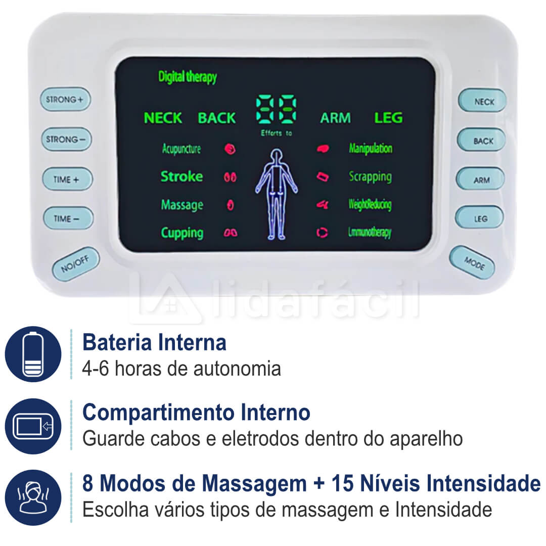 Aparelho Corrente Russa e Tens Eletroestimulador Muscular com Bateria + 20 Pads