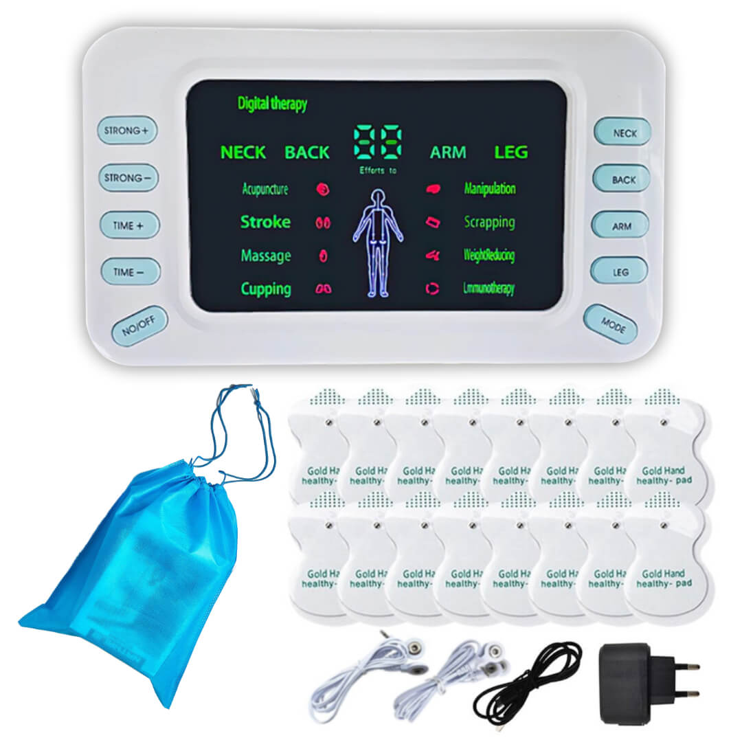 Aparelho Corrente Russa e Tens Eletroestimulador Muscular com Bateria + 20 Pads