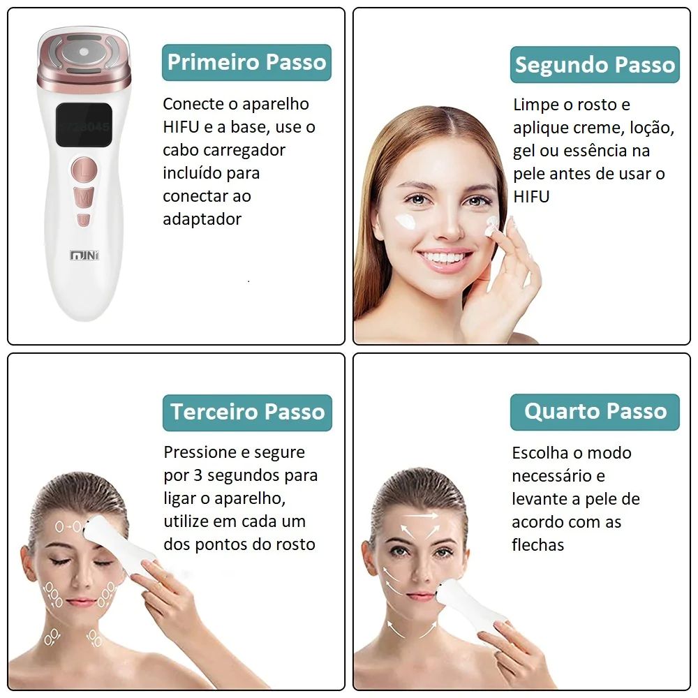 Aparelho Mini Hifu 2 Ultrassom Facial, Radiofrequência e EMS