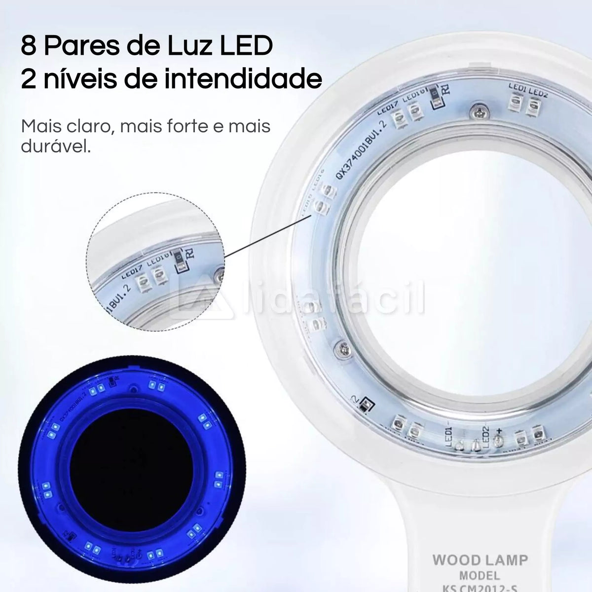 Lâmpada de Wood UV Lupa De Mão 6x Analisador de Pele Manchas