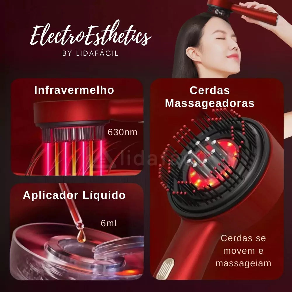 Escova Infravermelho Massageadora com Aplicador Líquido para Recuperação Capilar — Estímulo aos Folículos