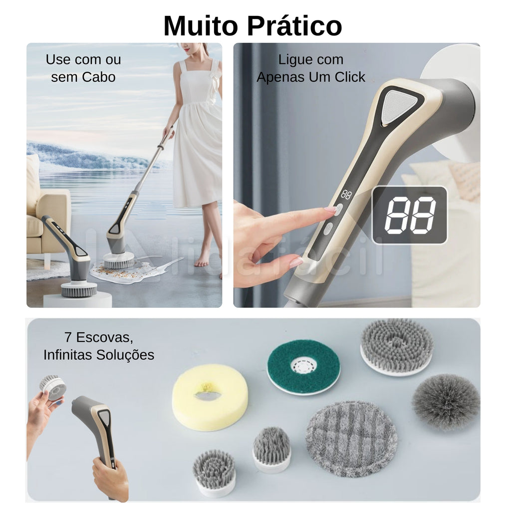Mop Elétrico Sem Fio com Escova Giratória 300 RPM LF-2026