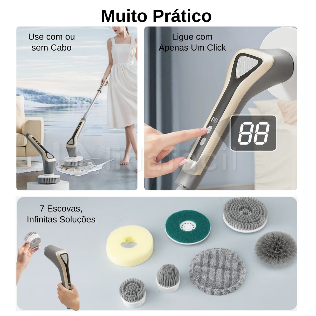 Mop Elétrico Sem Fio com Escova Giratória 300 RPM LF-2026