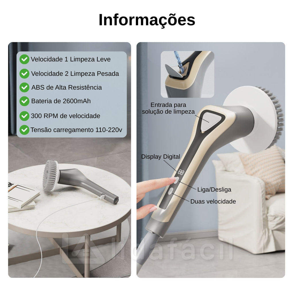 Mop Elétrico Sem Fio com Escova Giratória 300 RPM LF-2026