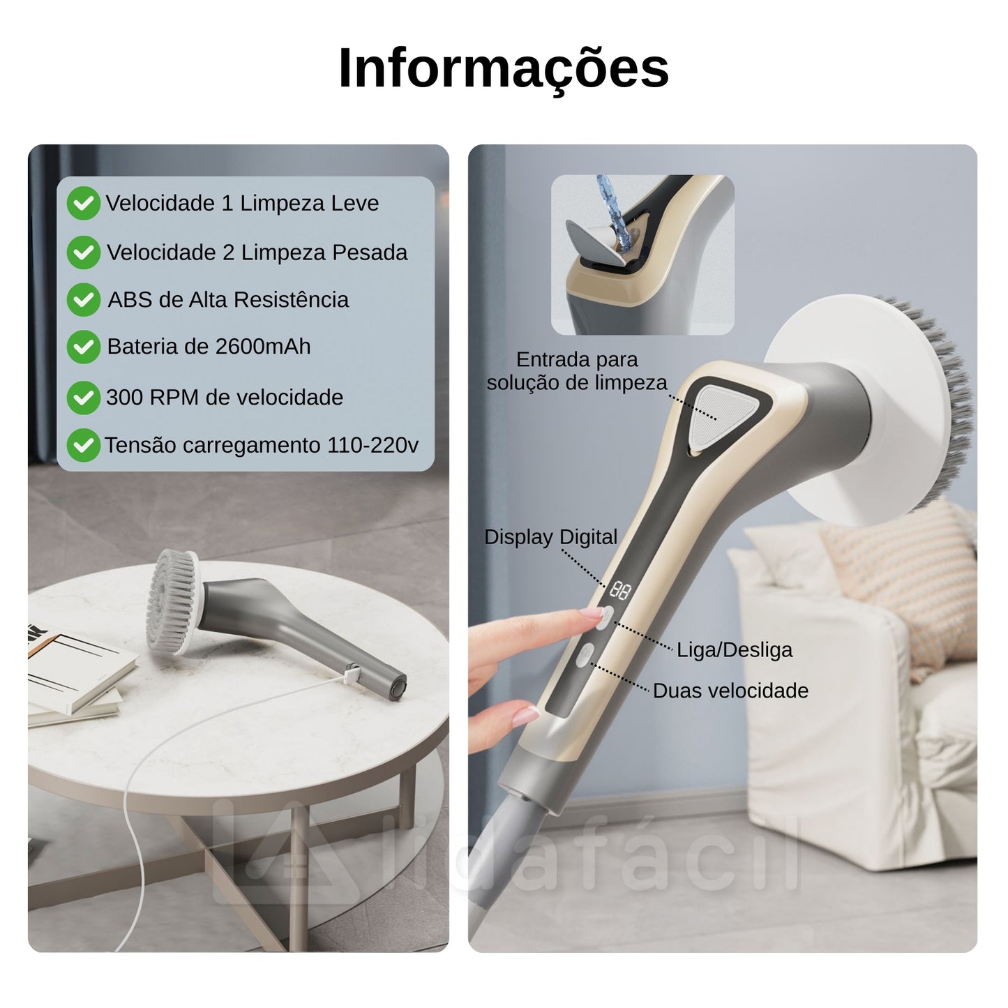 Mop Elétrico Sem Fio com Escova Giratória 300 RPM LF-2026