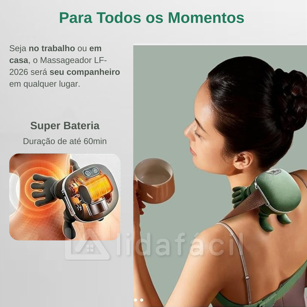 Massageador Portátil 4D para Pescoço e Costas - Simulador de Mãos Shiatsu