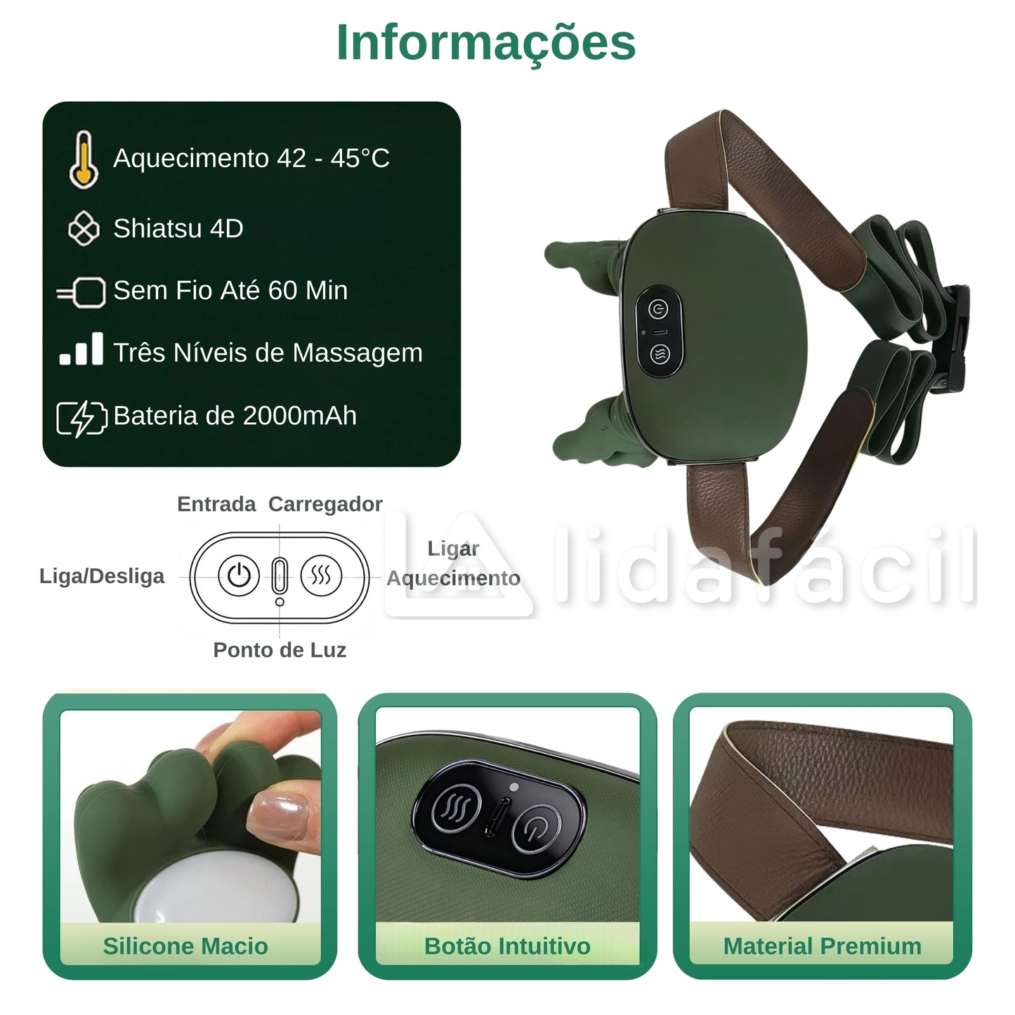 Massageador Portátil 4D para Pescoço e Costas - Simulador de Mãos Shiatsu