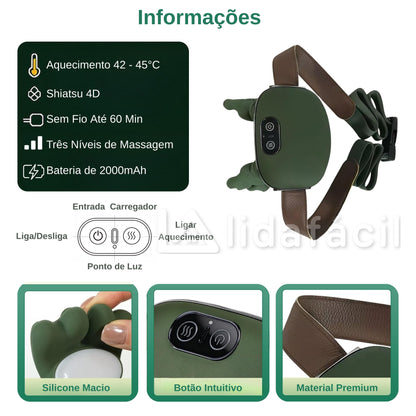 Massageador Portátil 4D para Pescoço e Costas - Simulador de Mãos Shiatsu