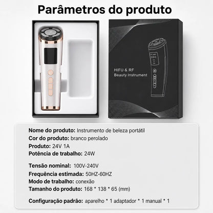 Massageador Facial HIFU e EMS com LED 3 Cores para Rejuvenescimento, Firmeza e Lifting Facial