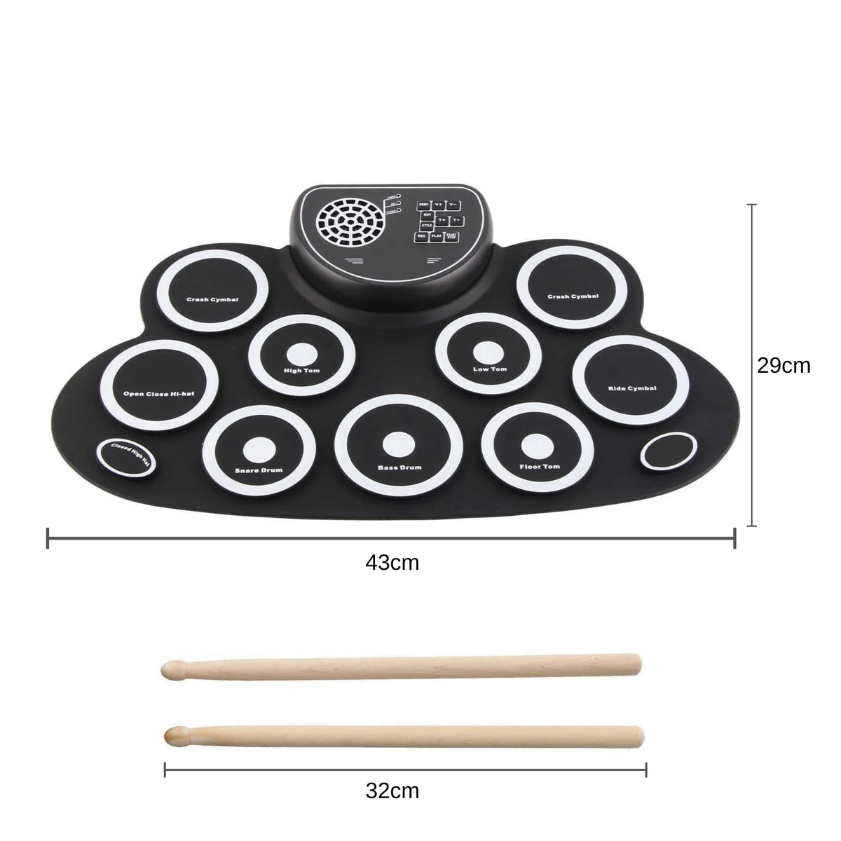 Bateria Eletrônica Portátil com Alto Falantes, Pedais e 9 Pads - Recarregável