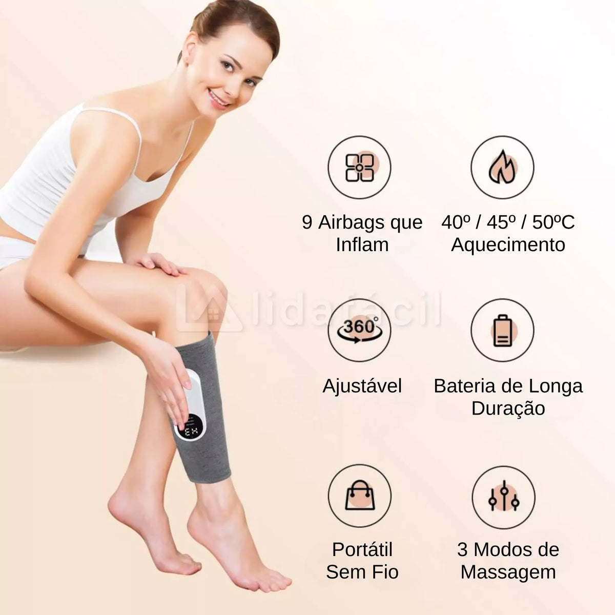Massageador de Pernas Compressão de Ar com Aquecimento Sem Fio