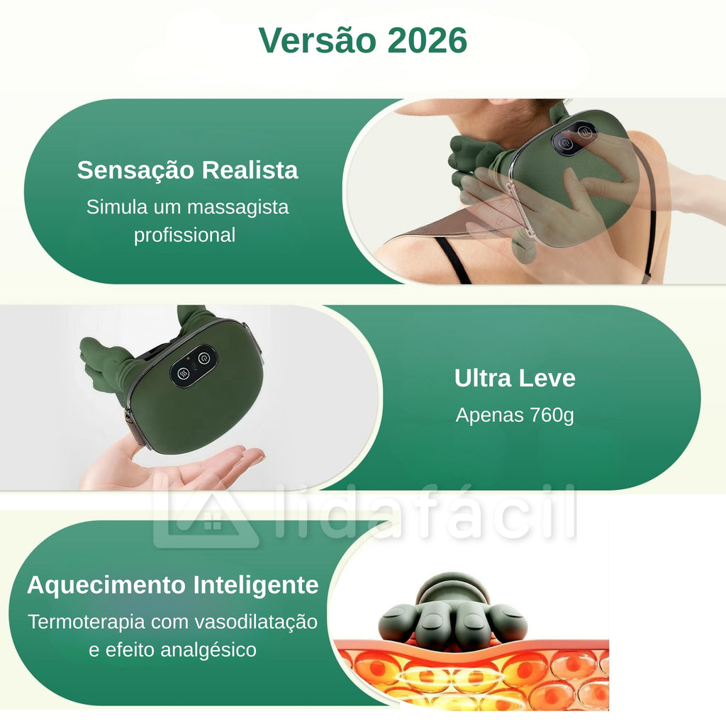 Massageador Portátil 4D para Pescoço e Costas - Simulador de Mãos Shiatsu