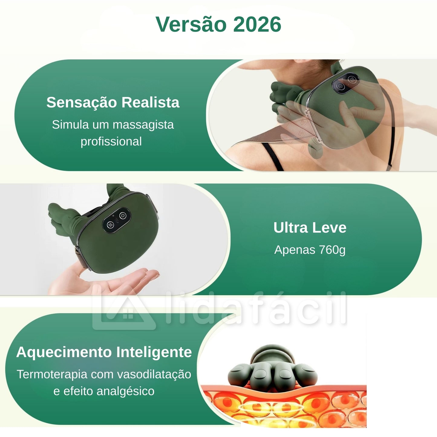 Massageador Portátil 4D para Pescoço e Costas - Simulador de Mãos Shiatsu