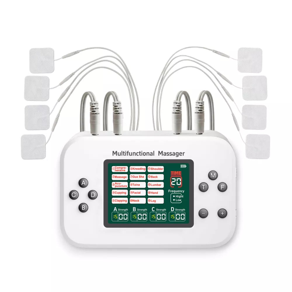 Eletroestimulador TENS e Corrente Russa Portátil Recarregável - 4 Canais - Conecta 8 Eletrodos LF-2026