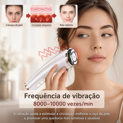 Massageador Facial HIFU e EMS com LED 3 Cores para Rejuvenescimento, Firmeza e Lifting Facial