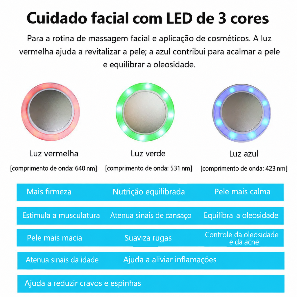 Dispositivo de Crioterapia Facial Quente e Frio com Fóton Azul - Massageador Anti-Acne e Lifting