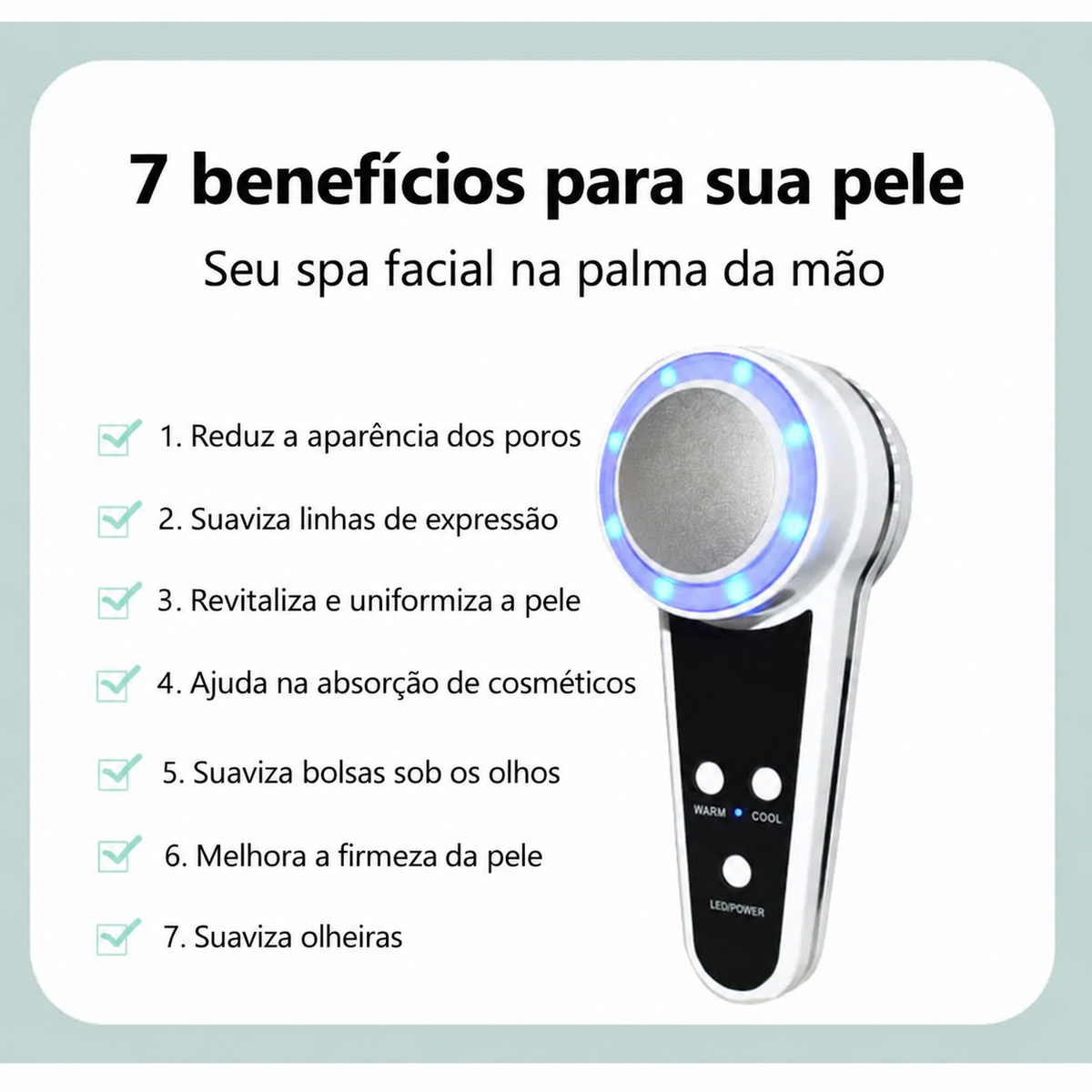 Dispositivo de Crioterapia Facial Quente e Frio com Fóton Azul - Massageador Anti-Acne e Lifting