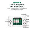 Mapa do painel com a função de cada botão: canais A, B, C e D, modo, tempo, frequência e intensidade
