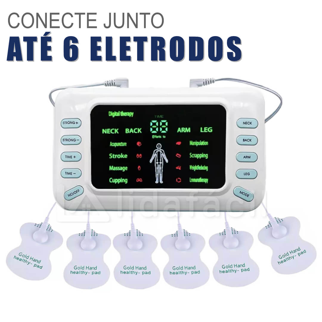 Aparelho Corrente Russa e Tens Eletroestimulador Muscular com Bateria + 20 Pads
