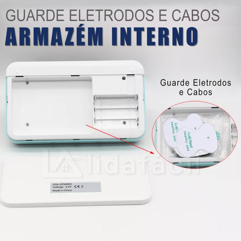Aparelho Corrente Russa e Tens Portátil com Bateria + 20 Pads
