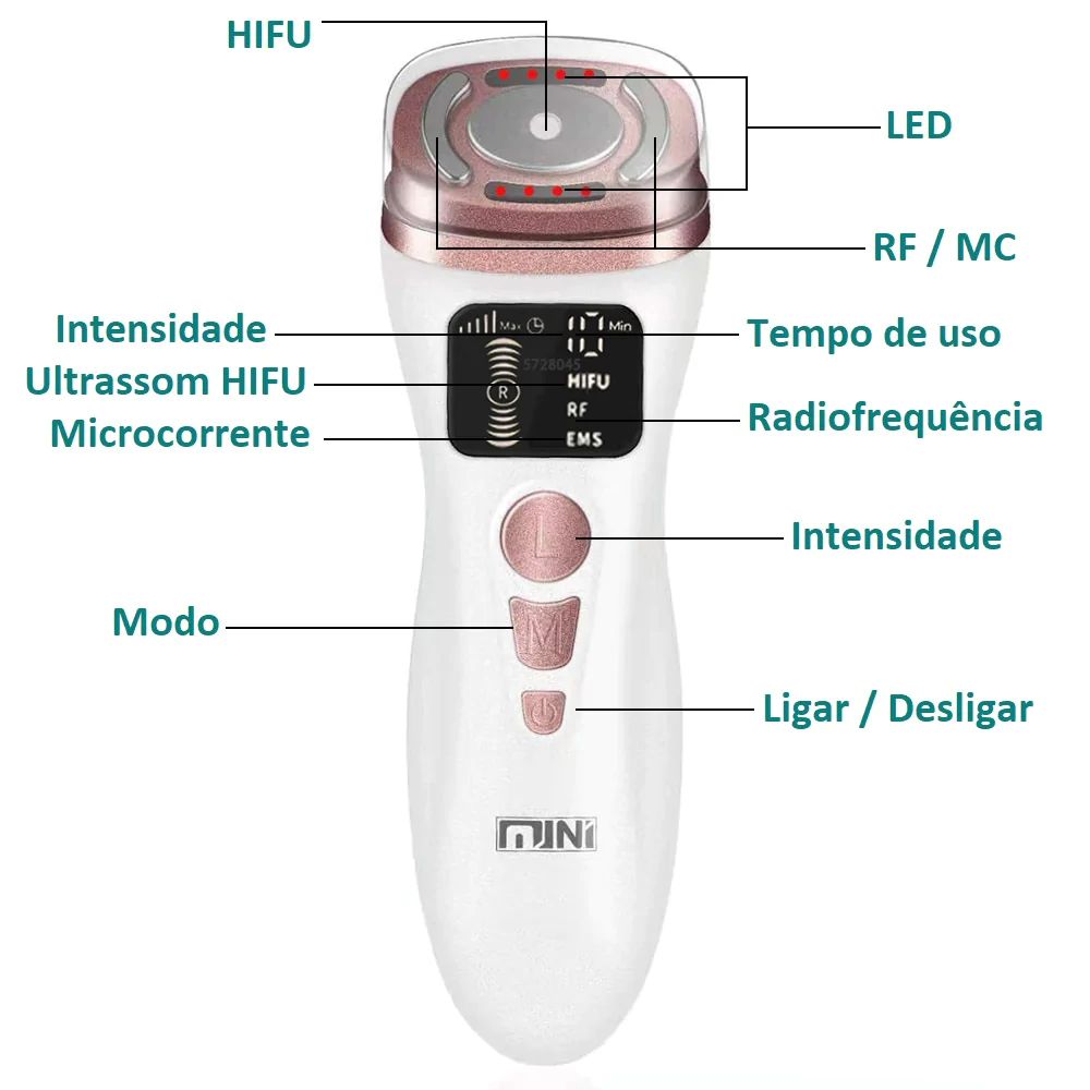 Aparelho Mini Hifu 2 Ultrassom Facial, Radiofrequência e EMS
